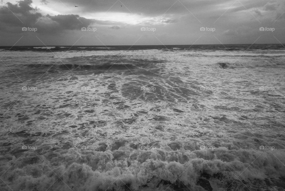 view of rough sea in a very windy evening. Sardinia -Italy