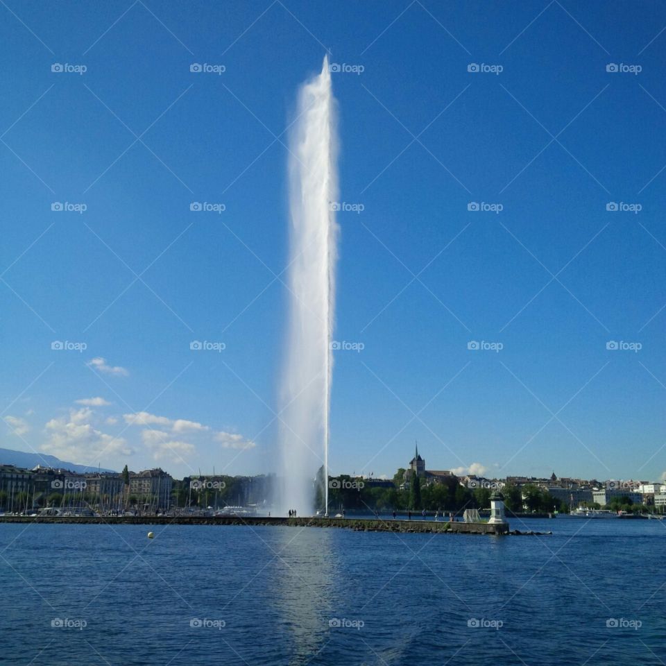 Geneva fountain Switzerland. Water lake Geneva