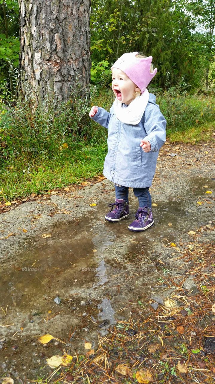 Puddles!. The greatest joy in life when 1.5 can be a puddle of water on a grey autumn day
