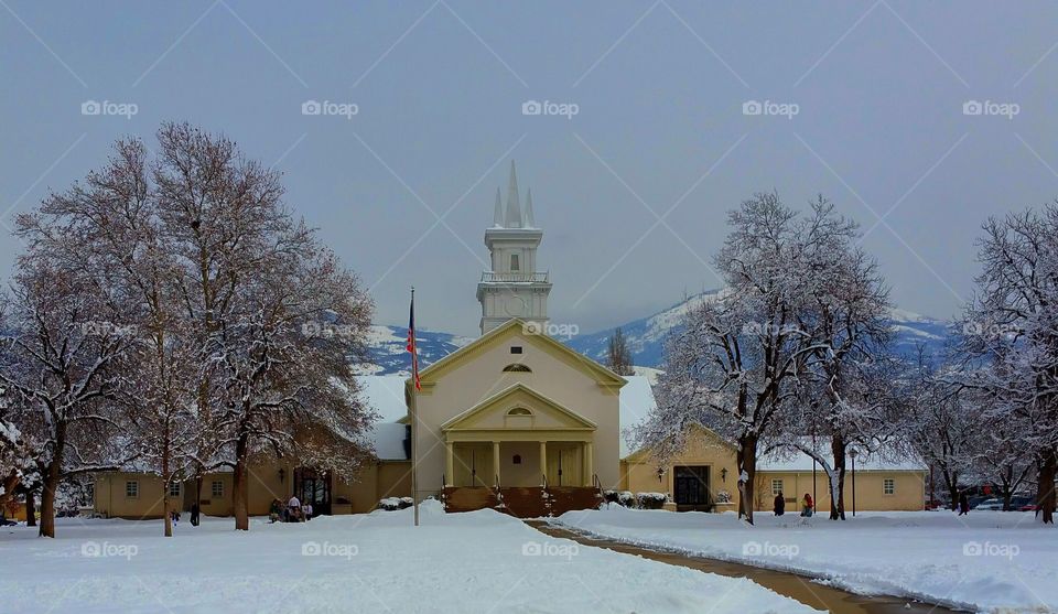 Bountiful Utah tabernacle in the snow