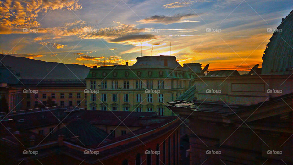Buildings and sunset