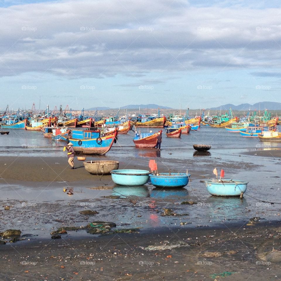 Boats moored at mui ne