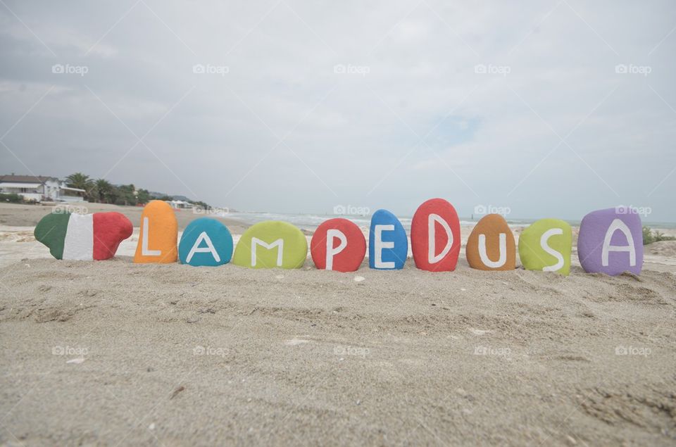 Lampedusa, island of Sicily on colourful stones