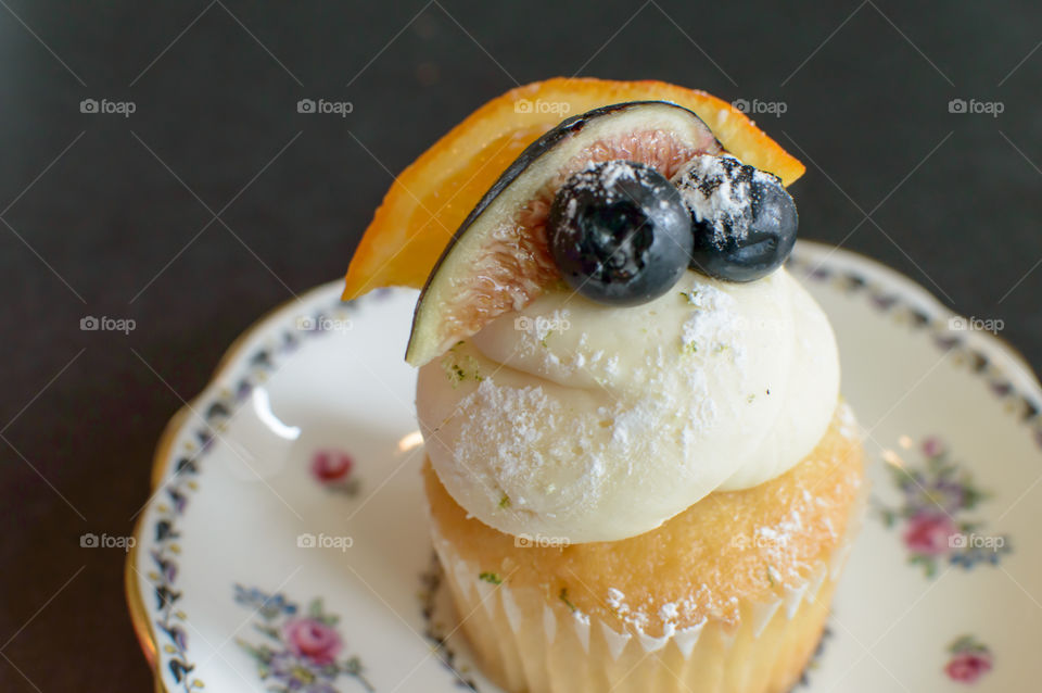 Close-up of cupcake with fruits