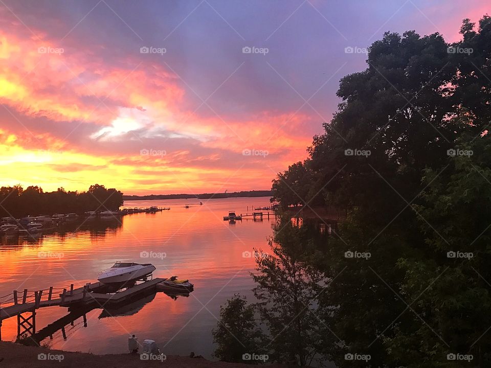 Colorful lake sunset