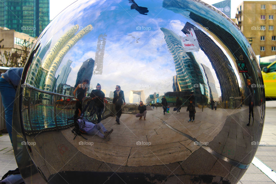 reflection of the neighborhood on the steel ball