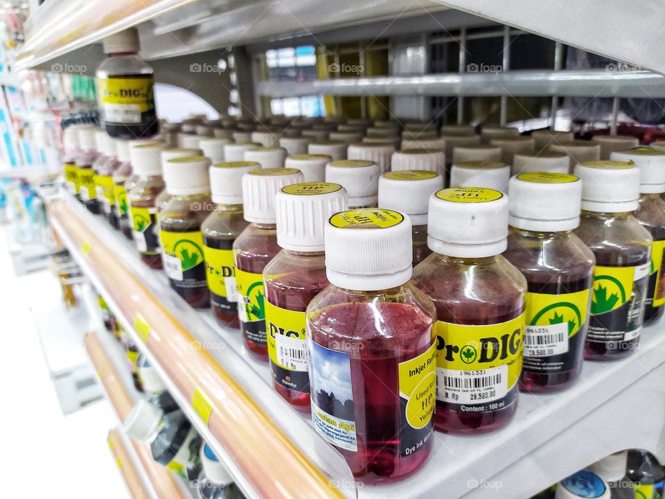 View of printer ink on a local department store shelf