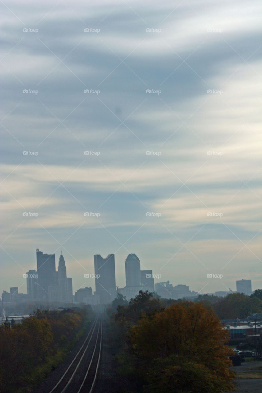 View of the city from the railroad tracks