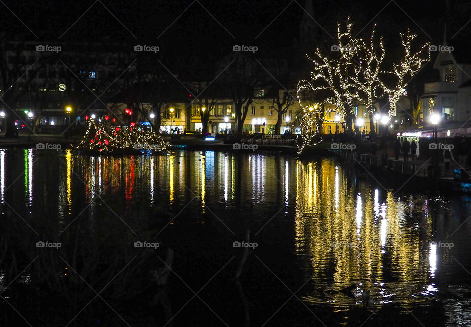 Christmas lights at the lake. 