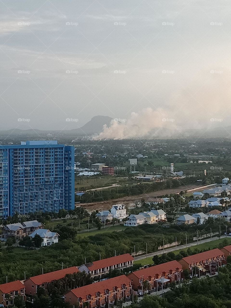 Smoke near the mountain