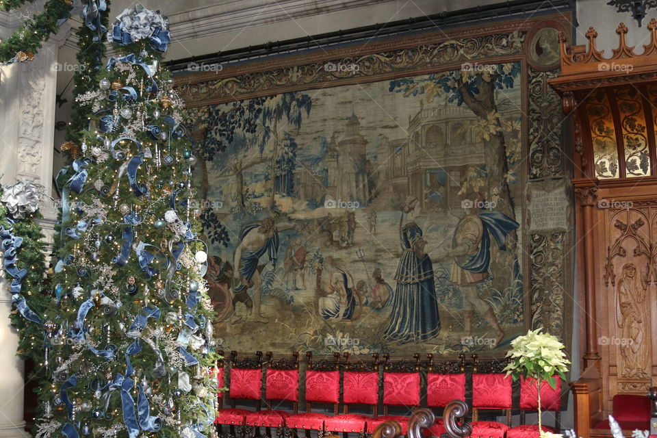 Christmas tree with tapestry