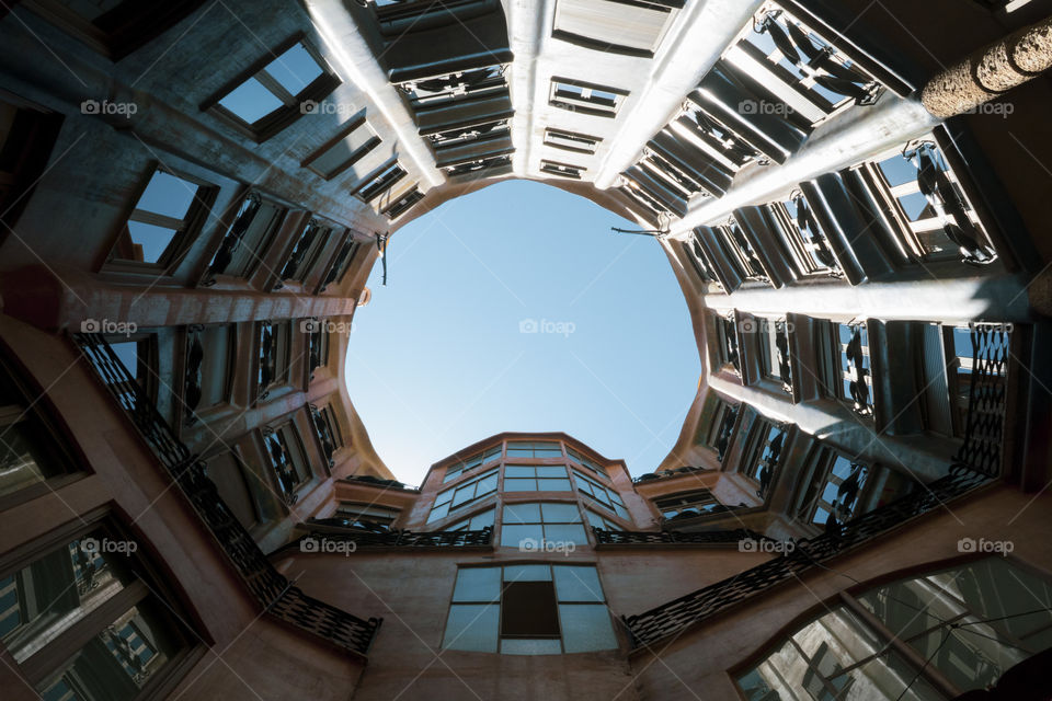 The pedrera of Barcelona. Building built by Antonì Gaudì. The building has circular internal courtyards overlooking the sky.