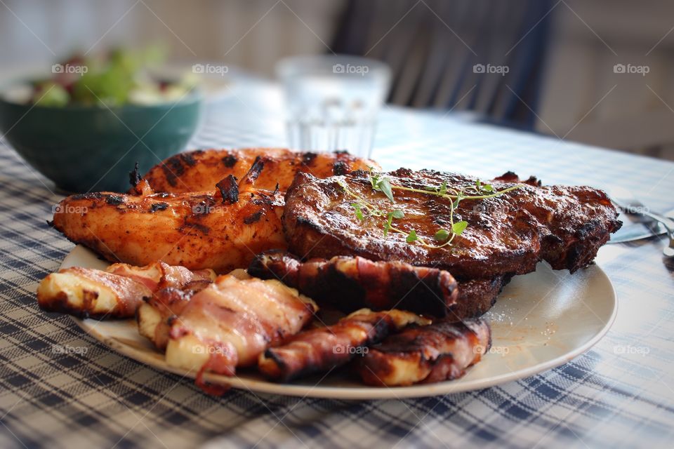 Plate with barbecue food