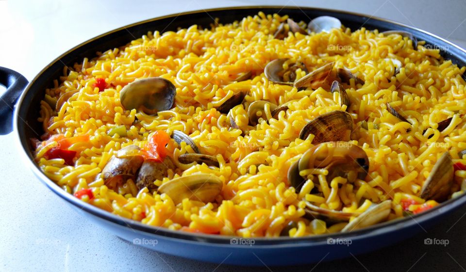 Close-up of Noodle paella