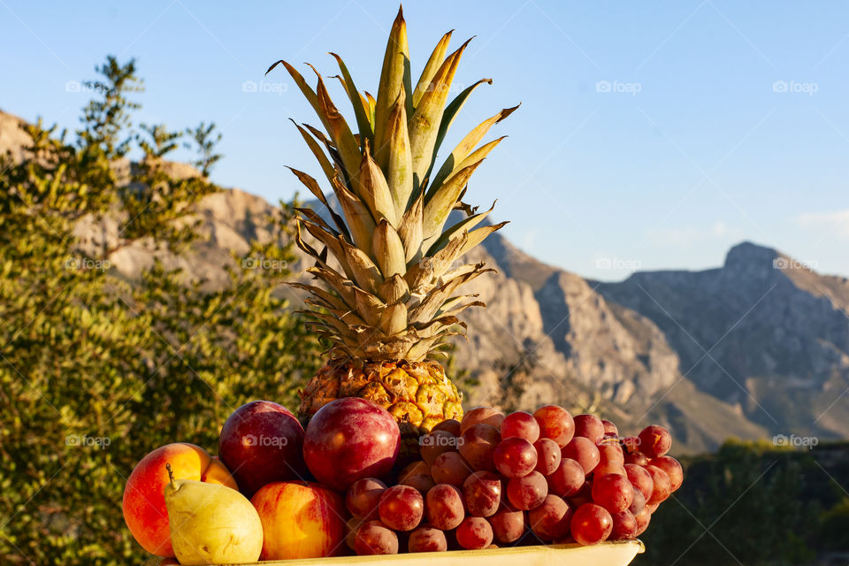 Fruits on the background of mountains