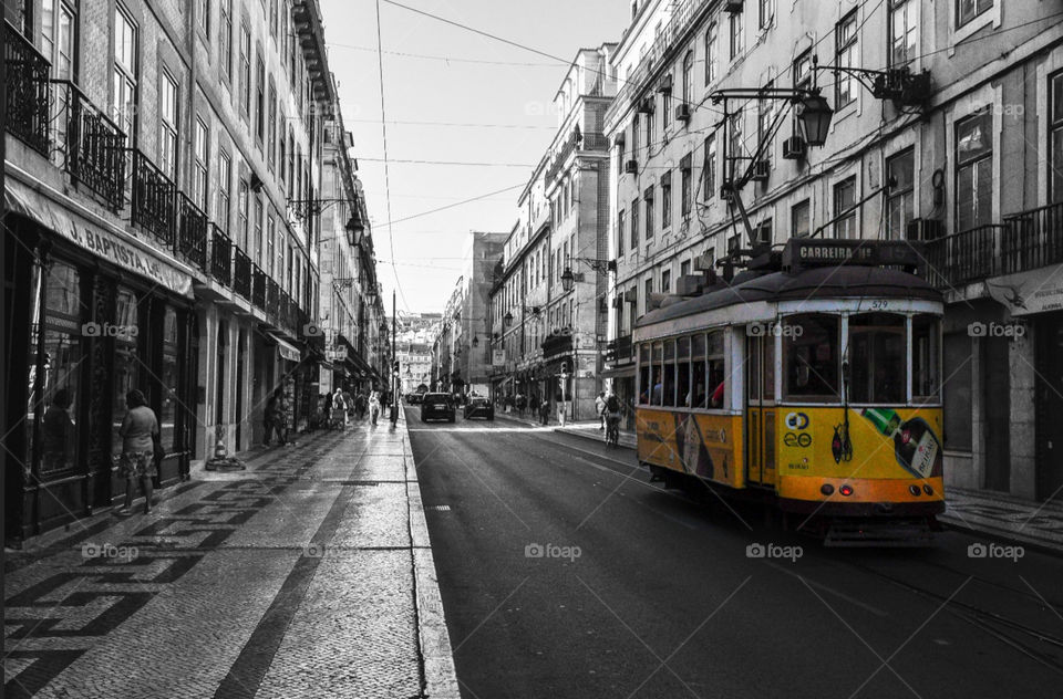 Black & white tram 28 in Lisbon