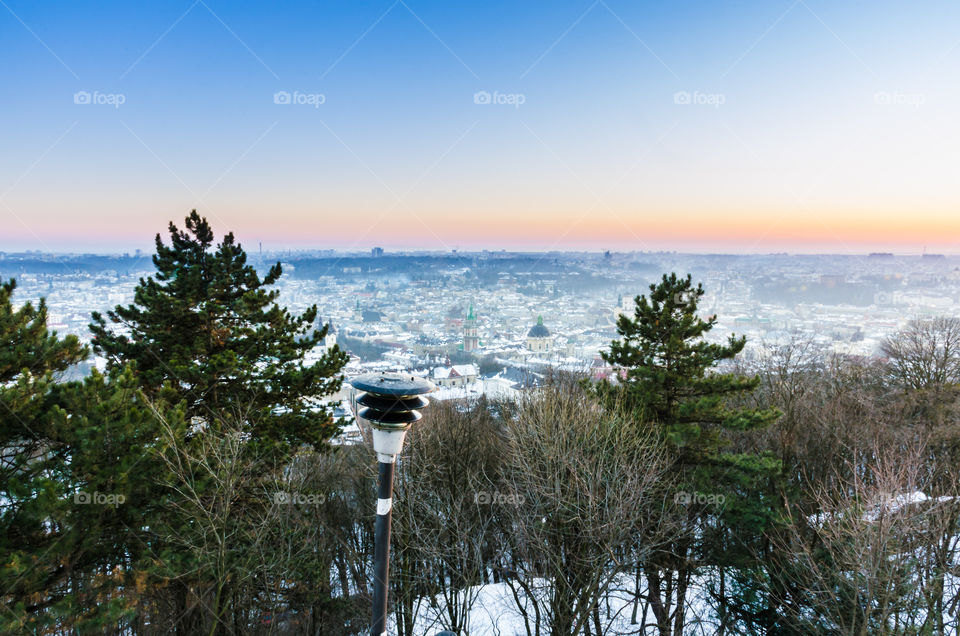 Lviv cityscape during the sunset