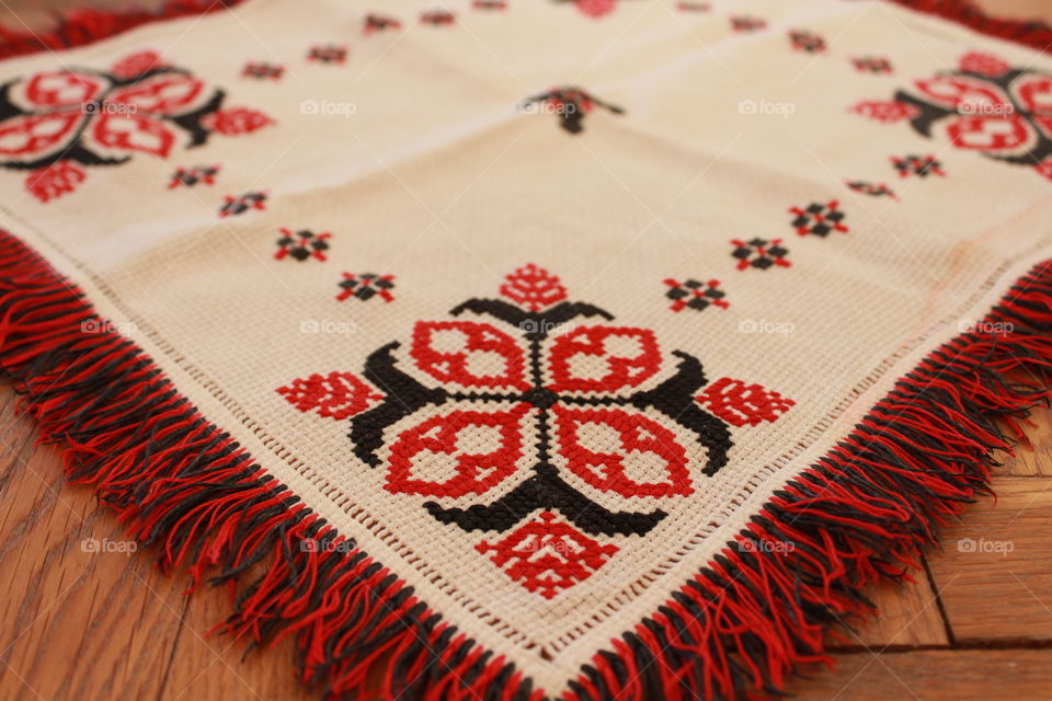 traditional towel on wooden table