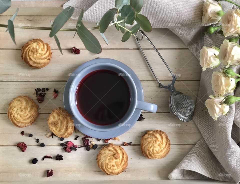 High angle view of fruit tea