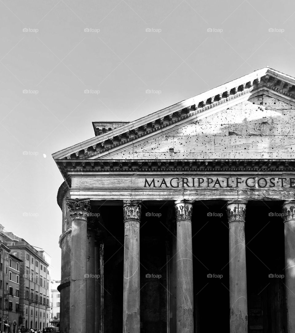 The Pantheon in Rome in black and white.