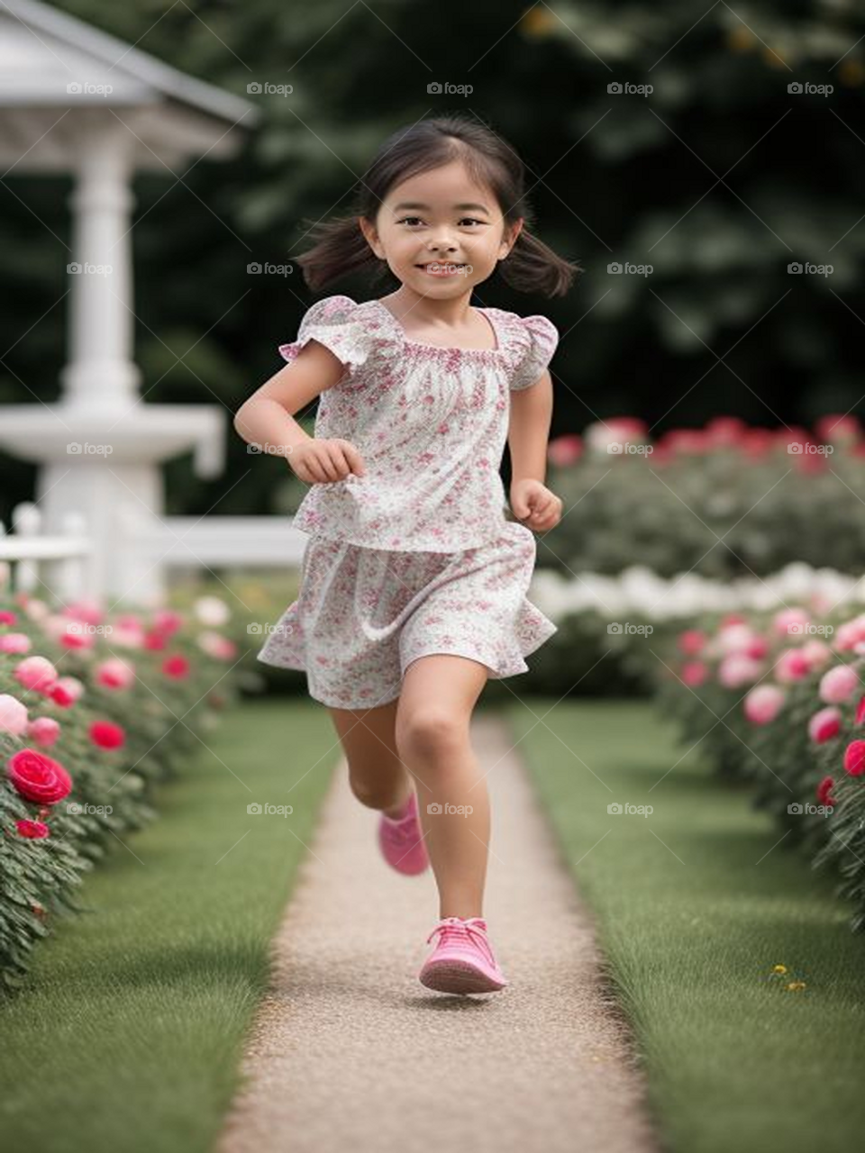 Beautiful little girl playing in the garden