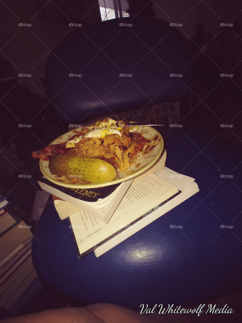 corn plum pancakes syrup eggs bacon pickle