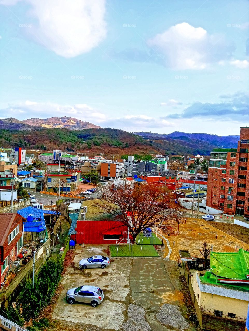 The back view from the 6th floor of our home in Tongdosa Yangsan City, South Korea.