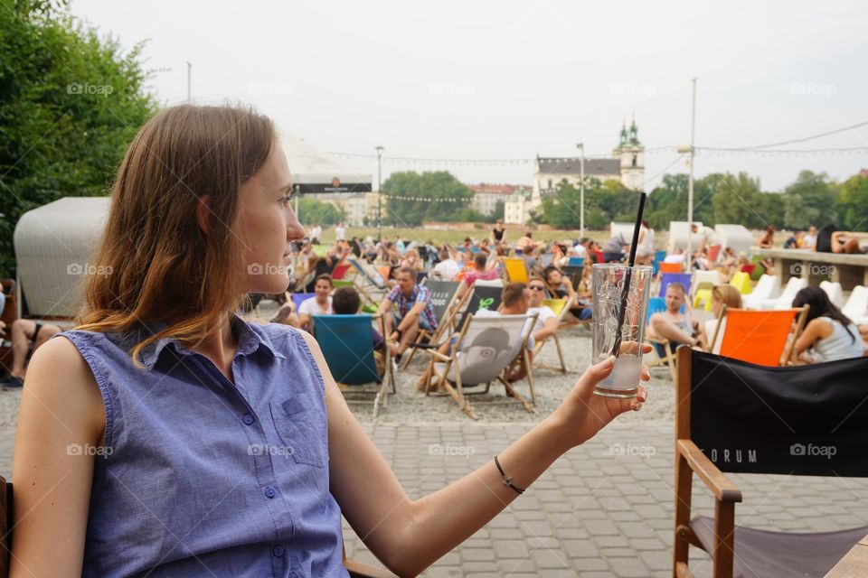 Drinking lemonade by Wisla in Krakow 