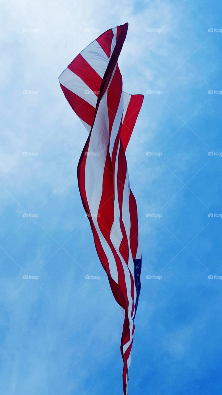 Looking up at the American Flag
