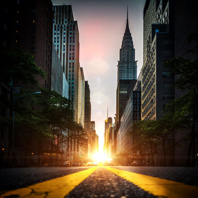 Road through manhattan buildings