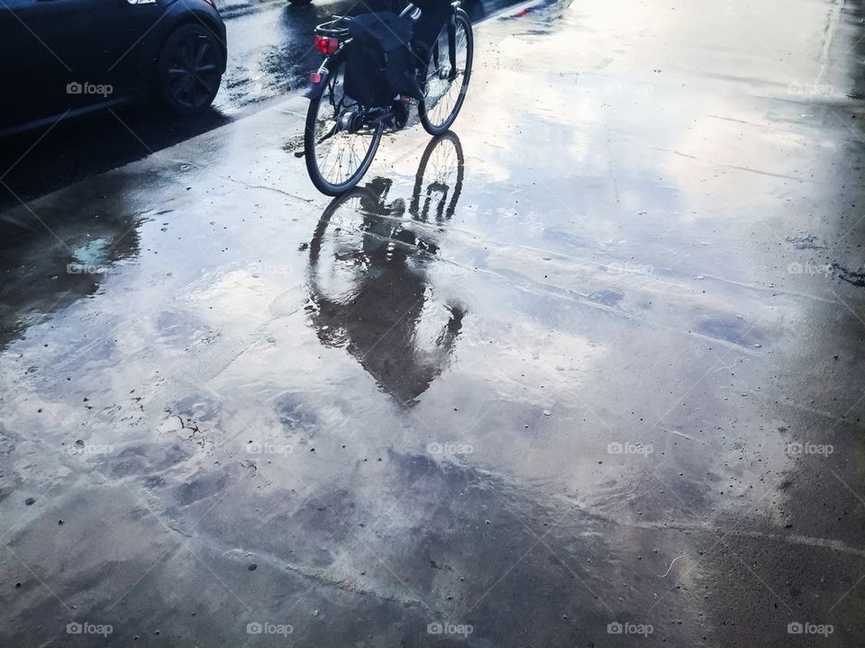 Cyclist on a wet street
