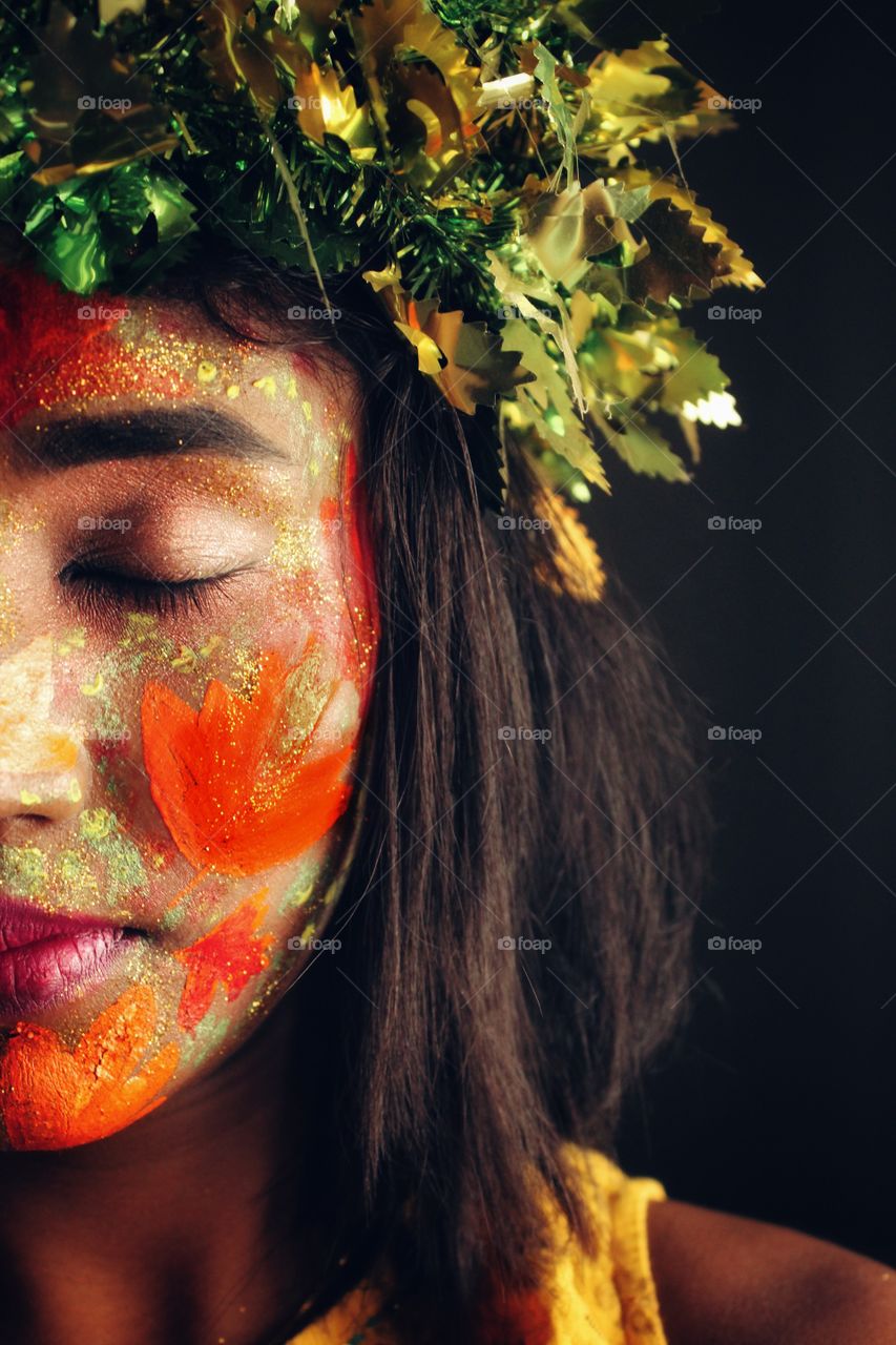 beautiful girl autumn face painting
