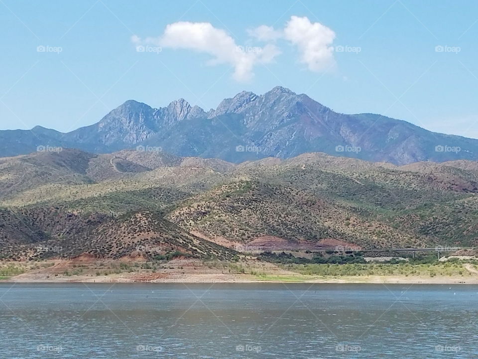 North side of Four Peaks as seen from Roosevelt Lake, AZ