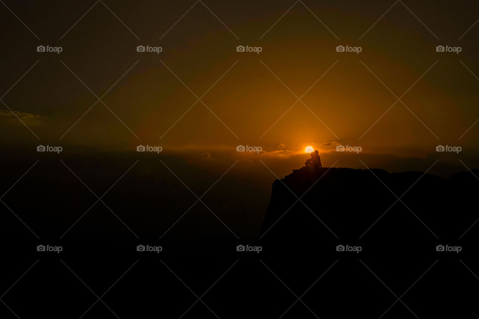 Dark landscape at sunset