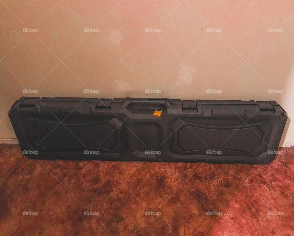 A secured case containing an on-the-go arsenal of battlefield edged weapons.