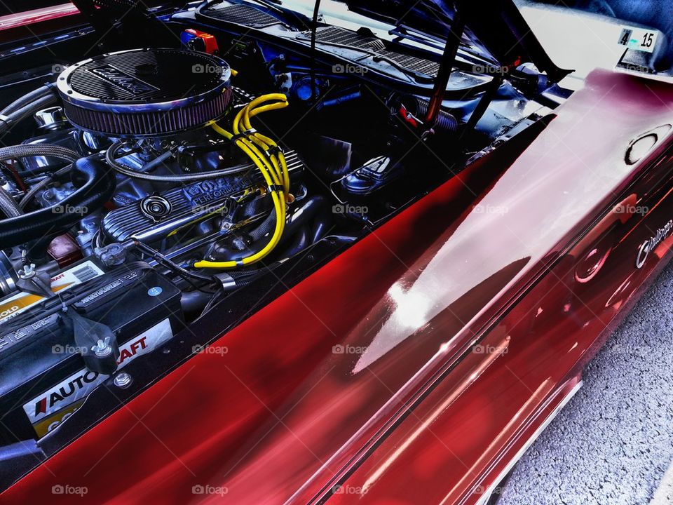 custom car engine. picture of an engine at the lakewood legion car show