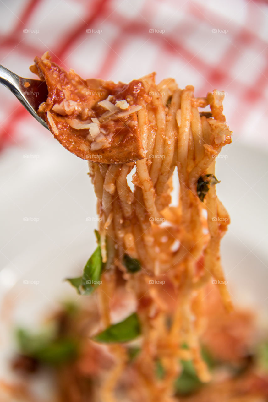 Homemade spaghetti with tomato and pepperoni sauce 