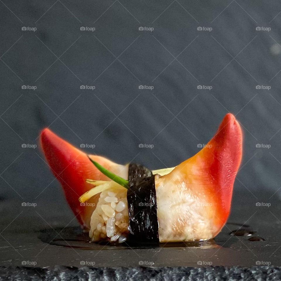 Surf Clam Nigiri with Ginger Scallion