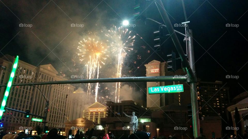 New Year, Las Vegas. New year's fireworks at Cesar's Palace, in Las Vegas.