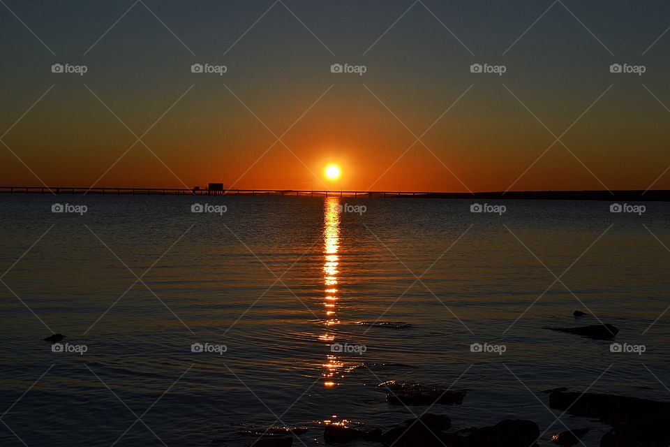 Sunset over ocean in Oz. Ball of fire  over ocean in south Australia