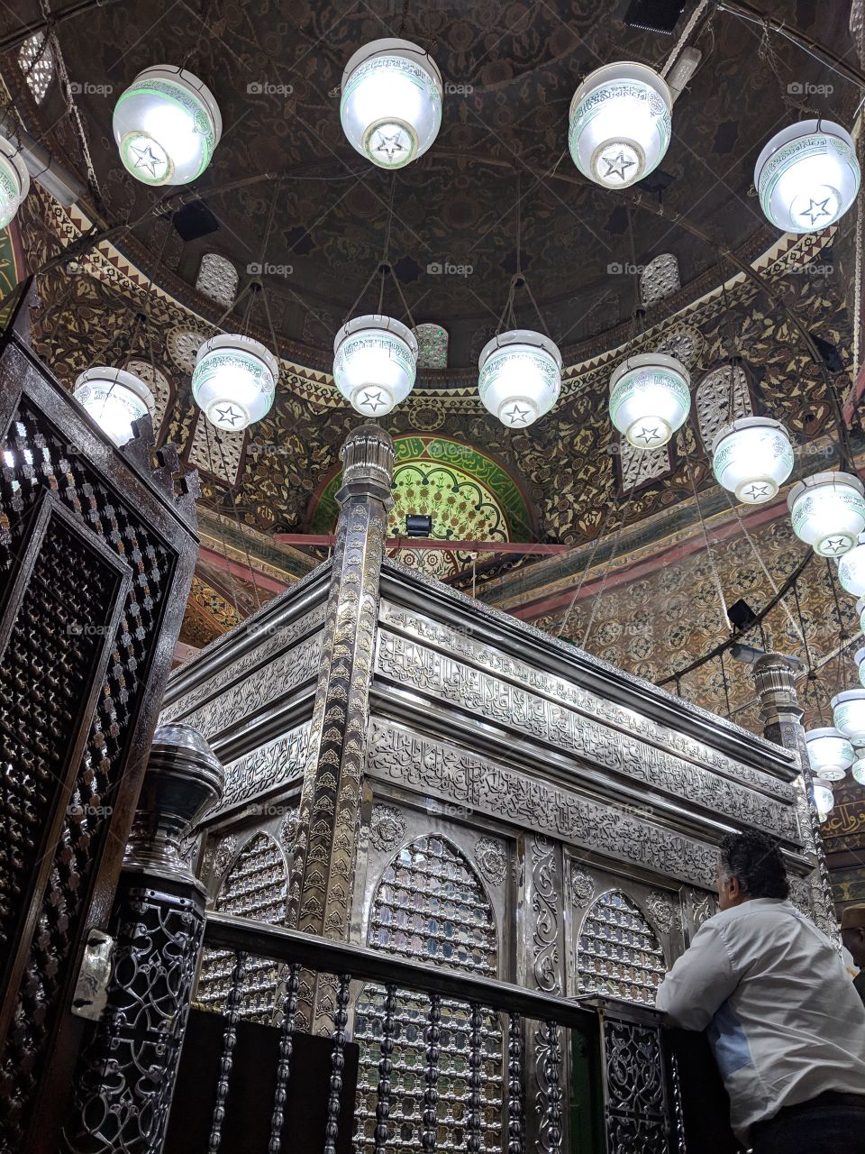 Inside the Al-Houssein Mosque in Cairo, Egypt near the Khan Khalili Bazaar