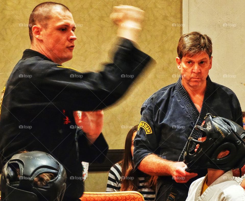 Karate sensei with young students 