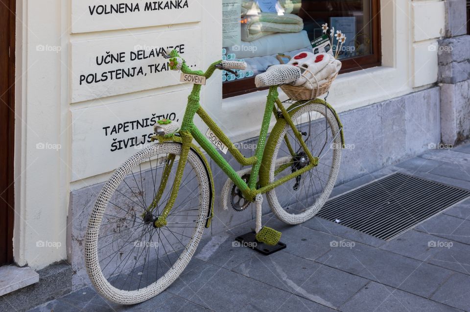 Knitted bike. Photo was taken in Ljubljana, Slovenia