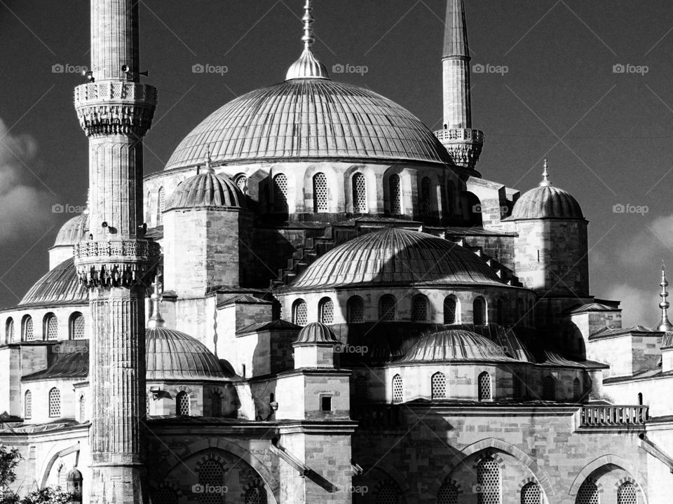 The Blue Mosque . The Blue Mosque architecture in black and white