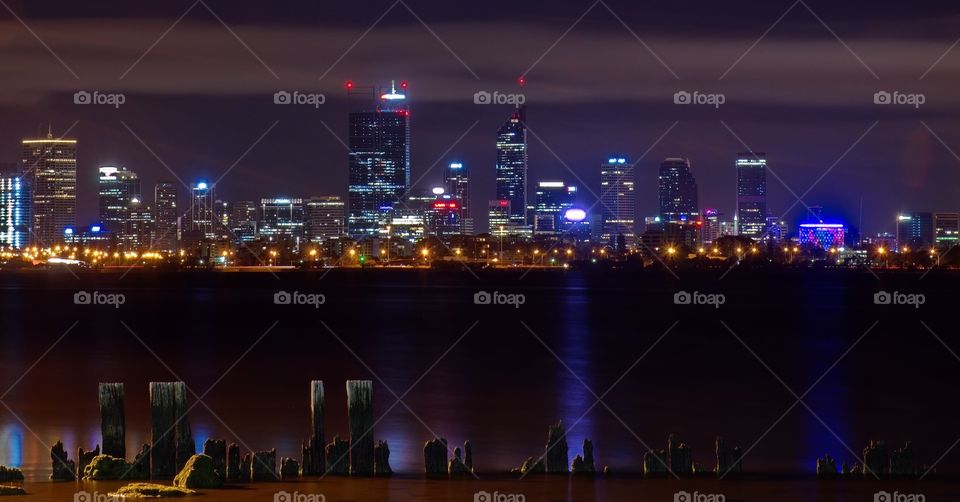 Perth city at night over the Swan River