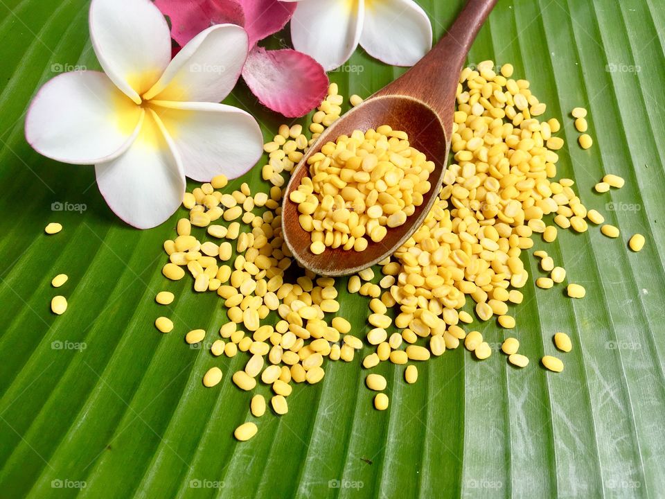 Nuts yellow on spoon