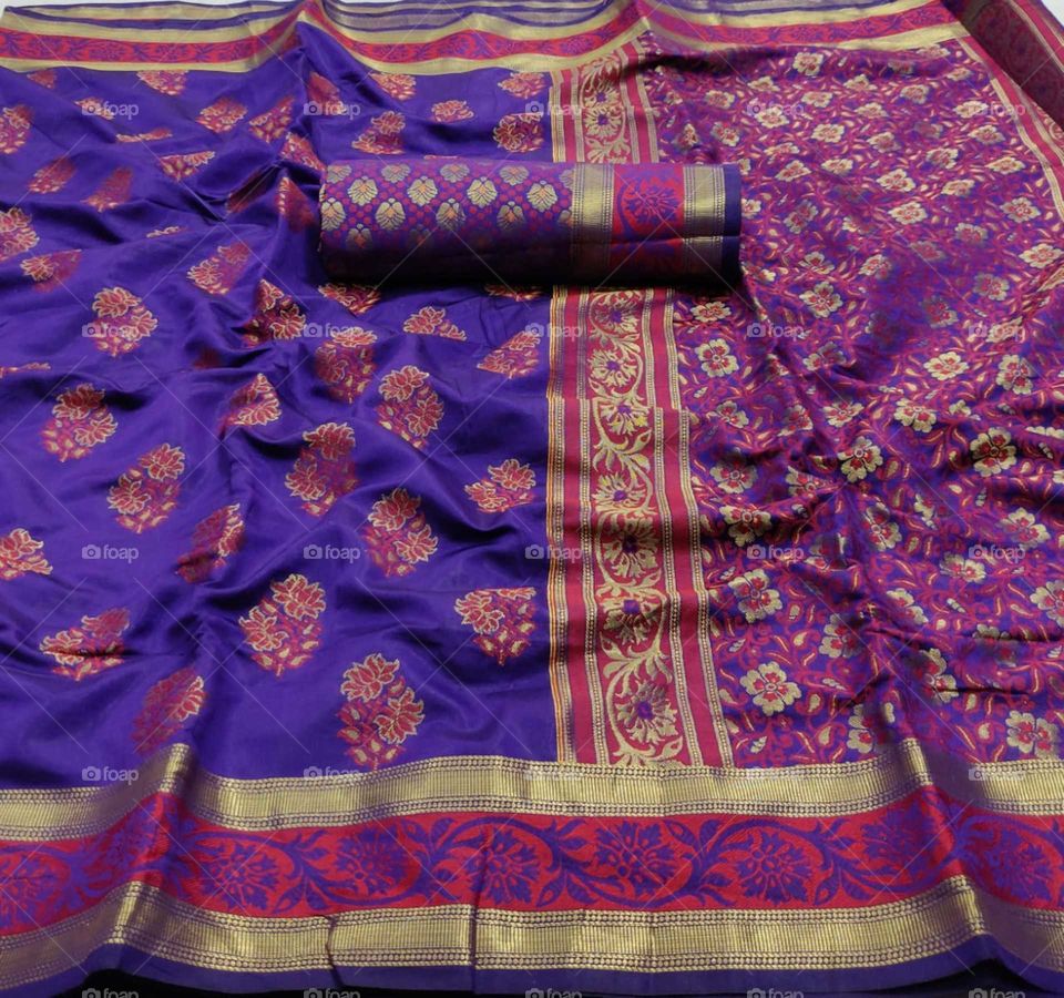 violet banarasi Indian saree jacquard pattern