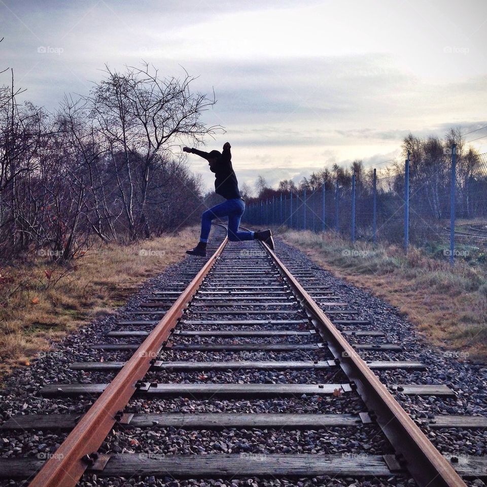 Jumping over train tracks 