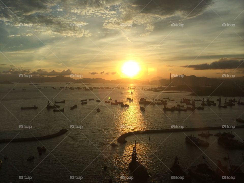 Sunset view from apartment . High rise view of sun set