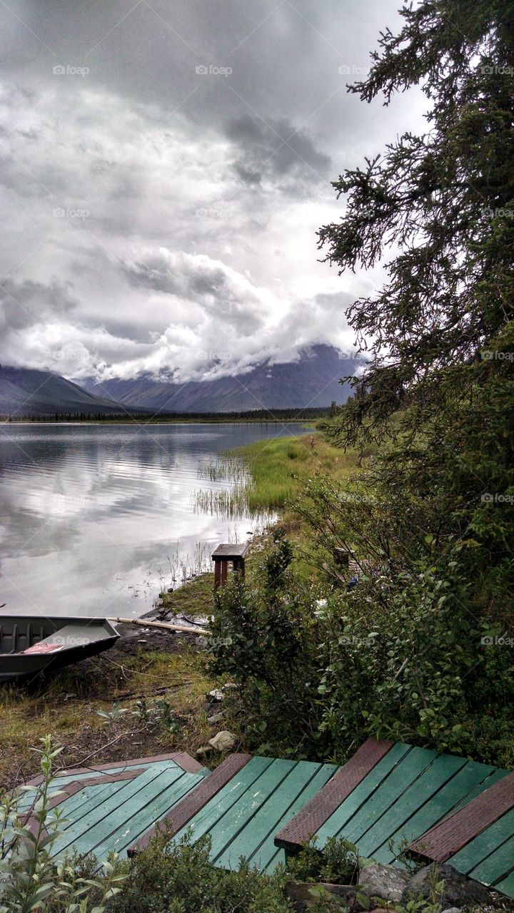 Storm clouds closing in over an Alaskan Lake